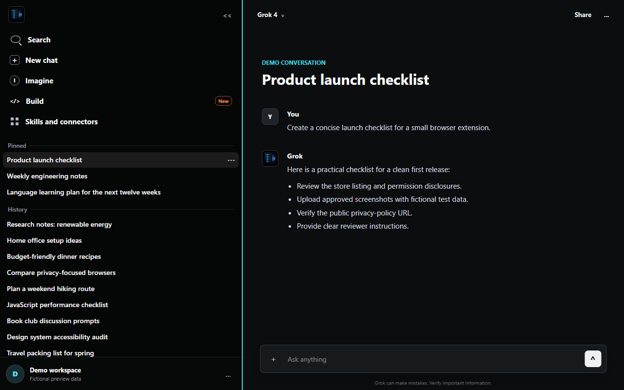 Grok sidebar widened to show complete chat titles